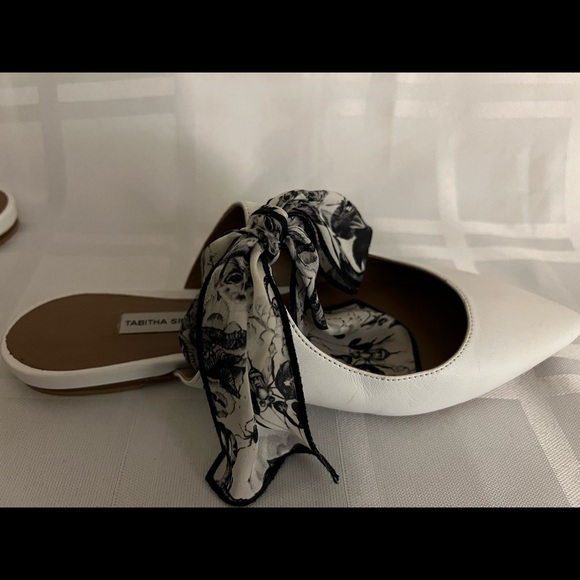 Tabitha Simmons Ada flats. White leather fabric bow tie 6.5 size - Picture 3 of 8